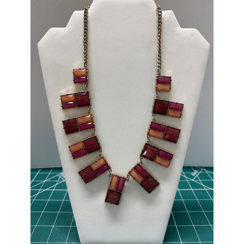 Geometric Resin Bib Statement Necklace Gold‎ Tone Burgundy Magenta Peach Pink
